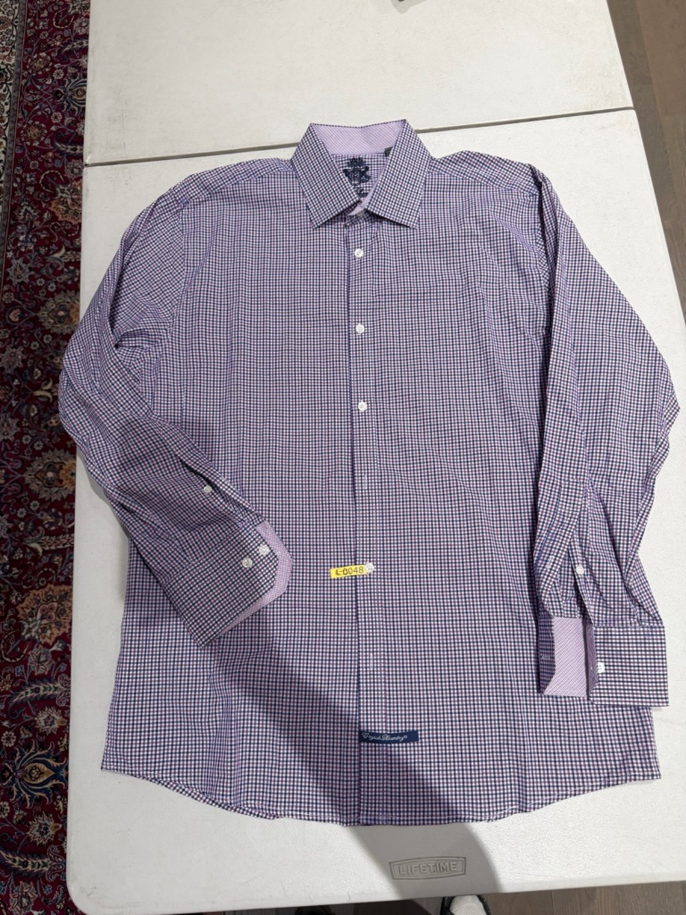 English Laundry Purple Micro-Check Dress Shirt with Contrasting Lilac Trim